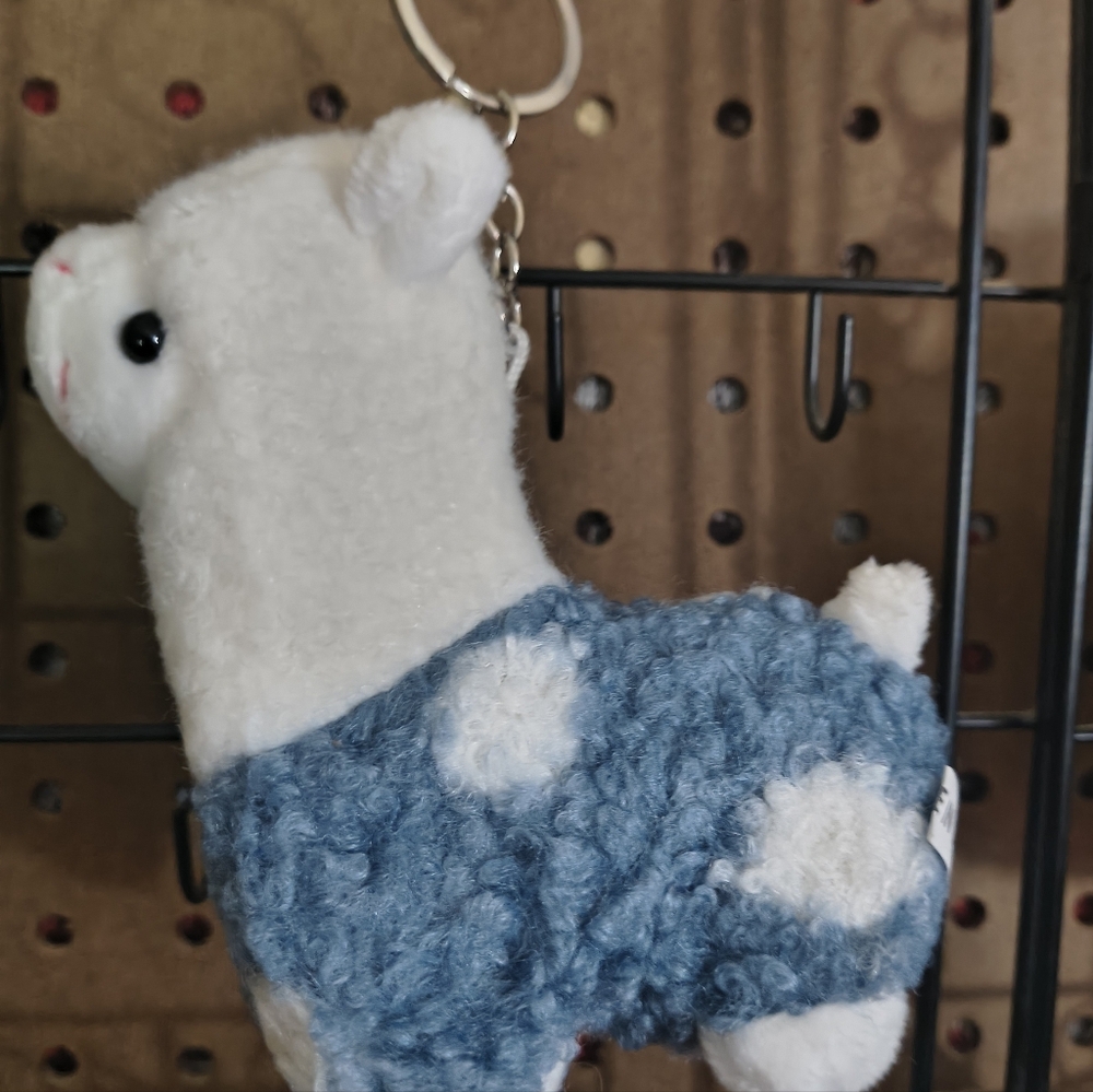 Cute Alpaca / Llama Keychain Plush Blue and White